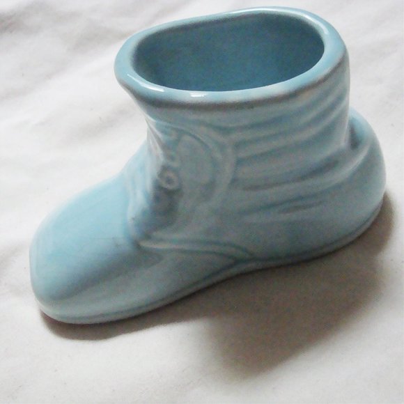 VTG Blue Ceramic Baby Shoe Nursery Planter Small - Picture 3 of 8